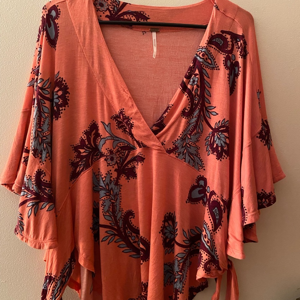 Free People Coral Floral Blouse